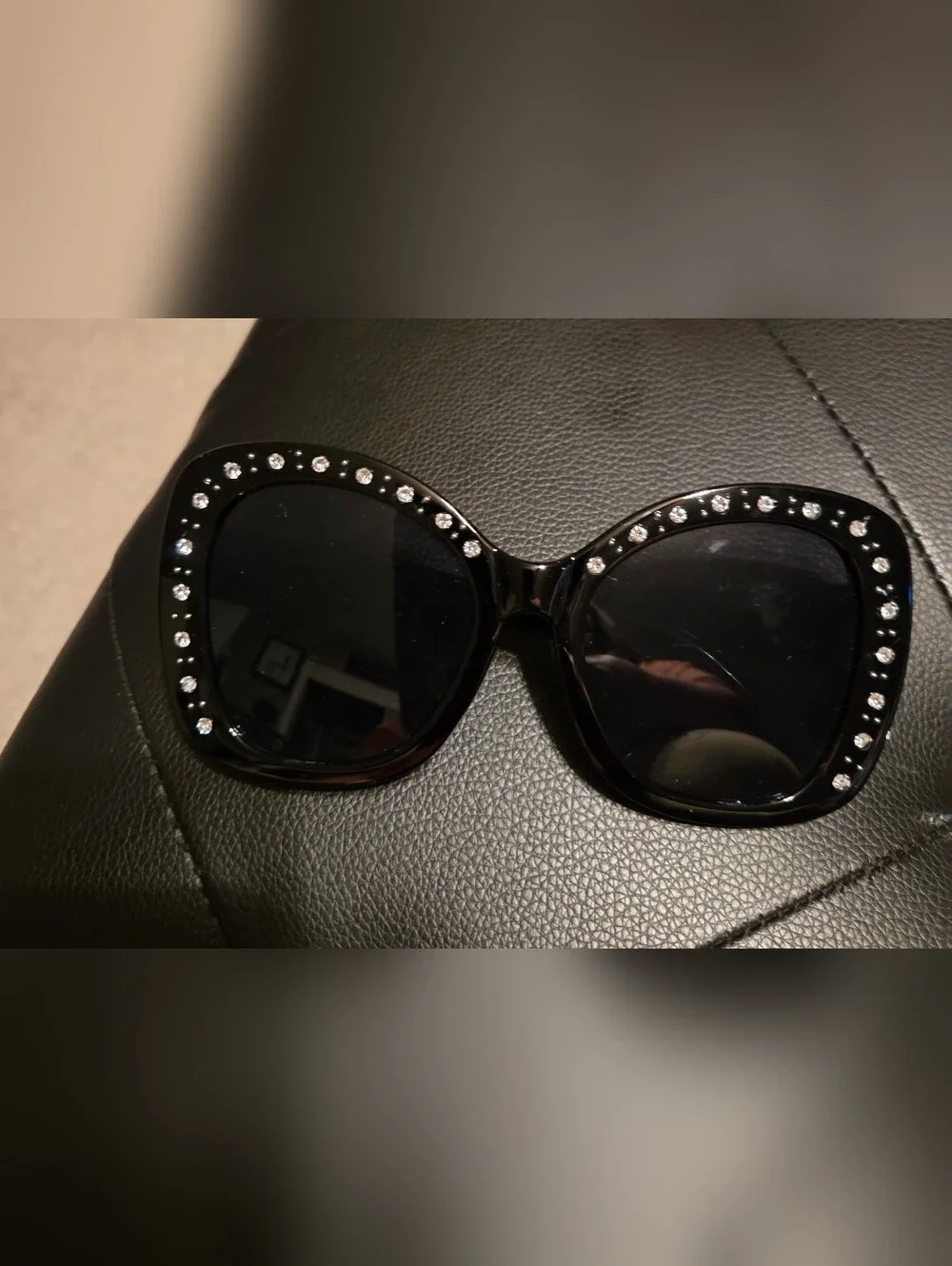 Black Crystal-Trim Oversized Women's Sunglasses